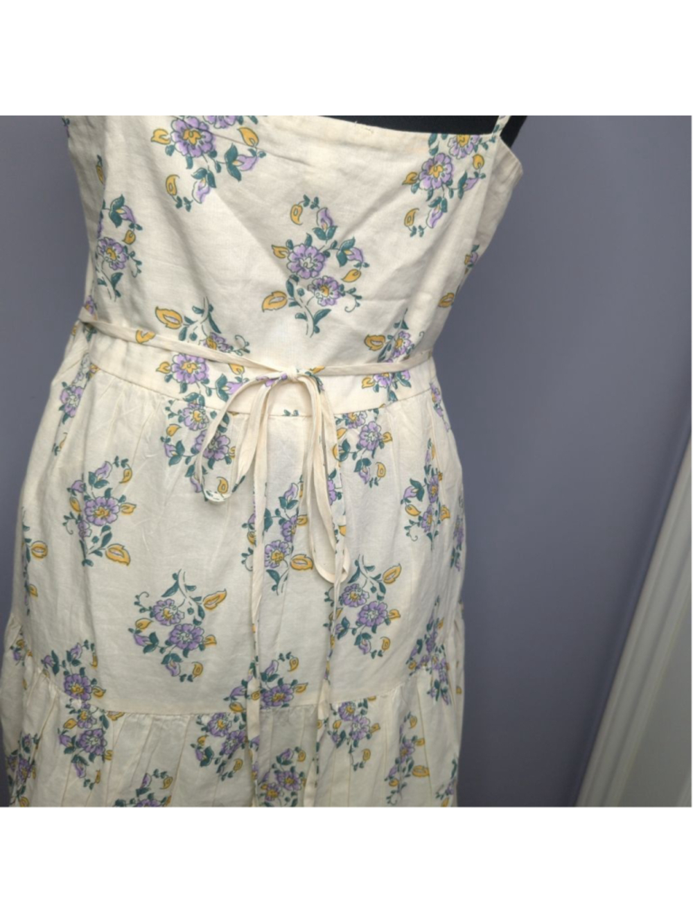 Patrons of Peace Cream Floral Tiered Button-Front Maxi Dress Sz S - Picture 13 of 16